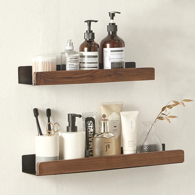 Solid Wood Bathroom Non-perforated Shelves